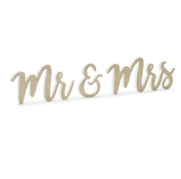 Schriftzug 'Mr and Mrs' Gold Glitzer