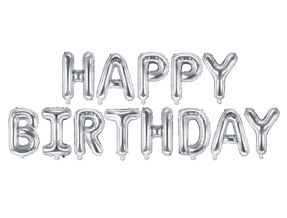 Folienballon Schriftzug happy birthday silber