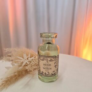 Vase Flasche grün mit Etikett klein