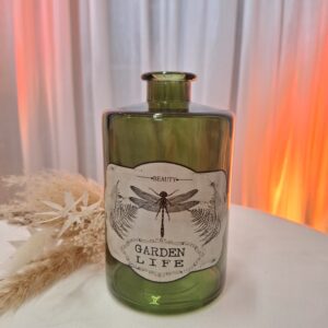 Vase Flasche grün mit Etikett groß I